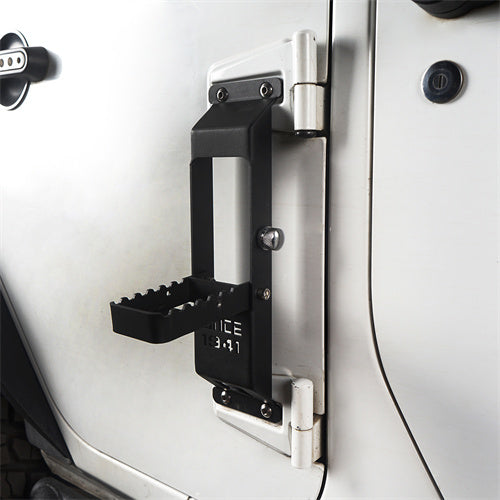 Matte Black Metal Folding Door Hinge Steps for 2007-2018 Jeep Wrangler JK(with Since 1941 Sign) - Ultralisk4x4