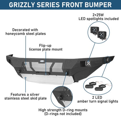 Grizzly Series Full-Width Front Bumper w/ Skid Plate & LED Lights For 03-09 Toyota 4Runner- Ultralisk4x4