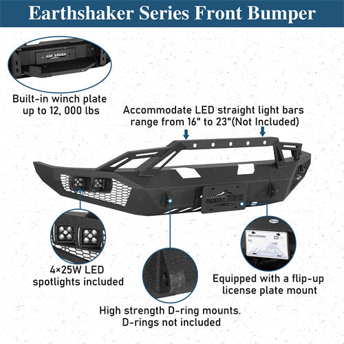 Front Bumper w/ Winch Plate & LED Spotlights For 1992-1996 Ford Bronco F-150/F-250/F-350 - Ultralisk4x4