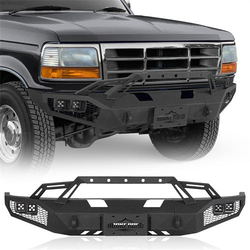Front Bumper w/ Winch Plate & LED Spotlights For 1992-1996 Ford Bronco F-150/F-250/F-350 - Ultralisk4x4
