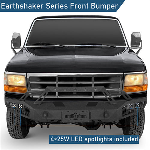 Front Bumper w/ Winch Plate & LED Spotlights For 1992-1996 Ford Bronco F-150/F-250/F-350 - Ultralisk4x4