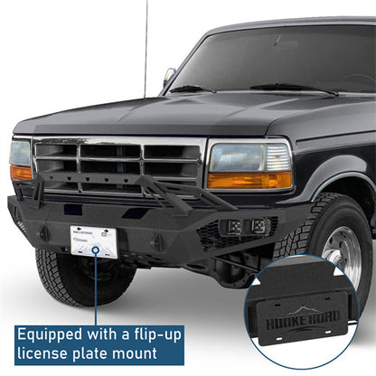 Front Bumper w/ Winch Plate & LED Spotlights For 1992-1996 Ford Bronco F-150/F-250/F-350 - Ultralisk4x4