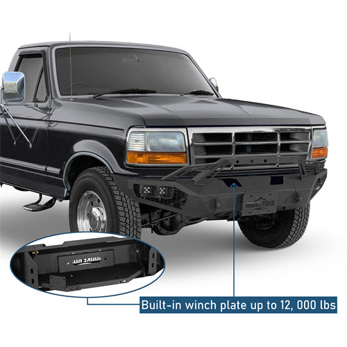 Front Bumper w/ Winch Plate & LED Spotlights For 1992-1996 Ford Bronco F-150/F-250/F-350 - Ultralisk4x4