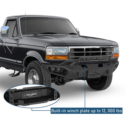 Front Bumper w/ Winch Plate & LED Spotlights For 1992-1996 Ford Bronco F-150/F-250/F-350 - Ultralisk4x4