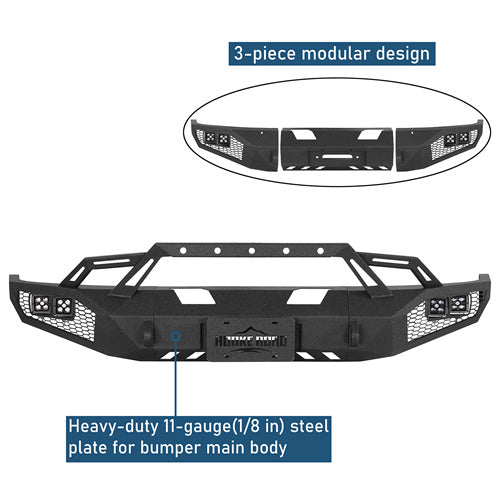 Front Bumper w/ Winch Plate & LED Spotlights For 1992-1996 Ford Bronco F-150/F-250/F-350 - Ultralisk4x4