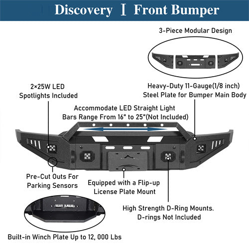 Road Trip Front Bumper w/ Winch Plate & LED Spotlights For 2021-2023 Ford F-150(Excluding Raptor) - Ultralisk4x4