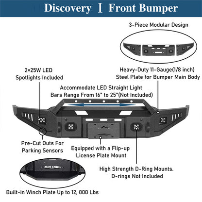 Road Trip Front Bumper w/ Winch Plate & LED Spotlights For 2021-2023 Ford F-150(Excluding Raptor) - Ultralisk4x4