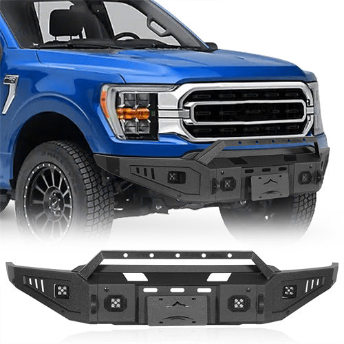 Road Trip Front Bumper w/ Winch Plate & LED Spotlights For 2021-2023 Ford F-150(Excluding Raptor) - Ultralisk4x4