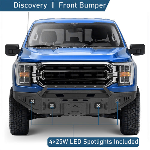 Road Trip Front Bumper w/ Winch Plate & LED Spotlights For 2021-2023 Ford F-150(Excluding Raptor) - Ultralisk4x4