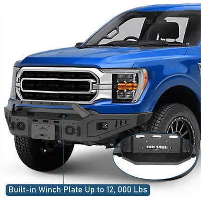Road Trip Front Bumper w/ Winch Plate & LED Spotlights For 2021-2023 Ford F-150(Excluding Raptor) - Ultralisk4x4