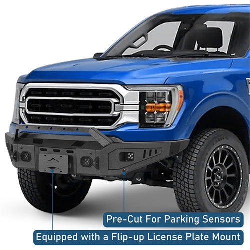 Road Trip Front Bumper w/ Winch Plate & LED Spotlights For 2021-2023 Ford F-150(Excluding Raptor) - Ultralisk4x4