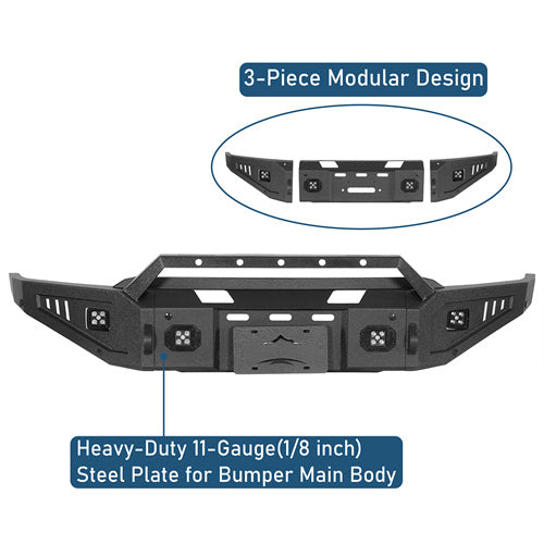 Road Trip Front Bumper w/ Winch Plate & LED Spotlights For 2021-2023 Ford F-150(Excluding Raptor) - Ultralisk4x4