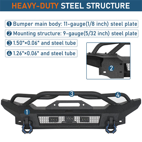 Horn Front Bumper For 2018-2025 Jeep Wrangler JL / Gladiator JT - Ultralisk4x4