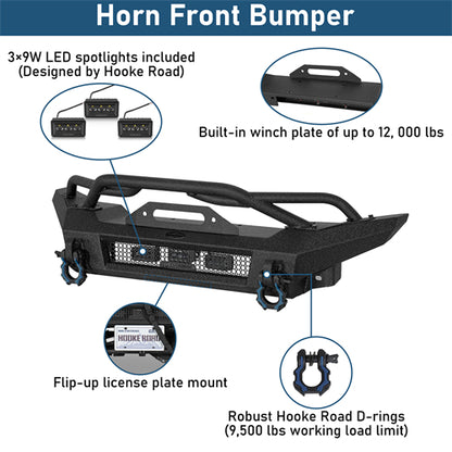 Horn Front Bumper For 2018-2025 Jeep Wrangler JL / Gladiator JT - Ultralisk4x4
