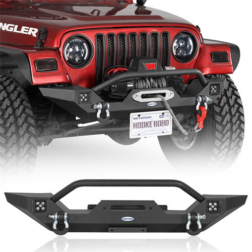Aftermarket Front Bumper w/ Winch Plate & LED Spotlights For 1997-2006 Jeep Wrangler TJ - Ultralisk4x4