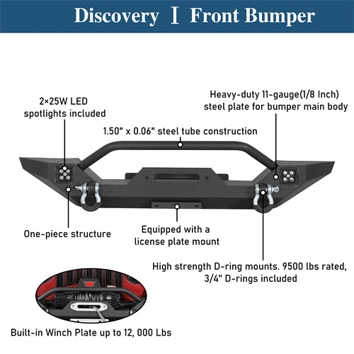 Aftermarket Front Bumper w/ Winch Plate & LED Spotlights For 1997-2006 Jeep Wrangler TJ - Ultralisk4x4