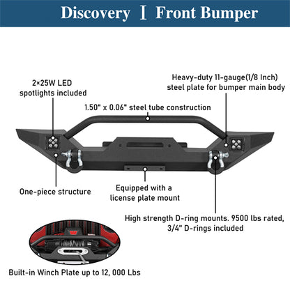 Aftermarket Front Bumper w/ Winch Plate & LED Spotlights For 1997-2006 Jeep Wrangler TJ - Ultralisk4x4