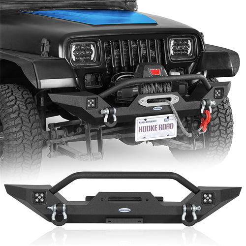 Aftermarket Front Bumper w/ Winch Plate & LED Spotlights For 1997-2006 Jeep Wrangler TJ - Ultralisk4x4
