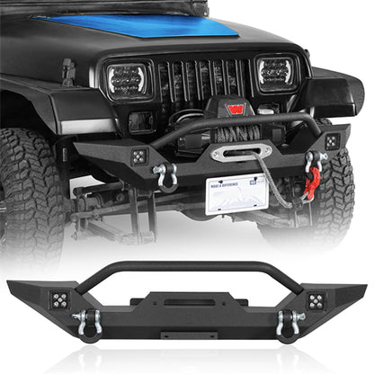 Aftermarket Front Bumper w/ Winch Plate & LED Spotlights For 1997-2006 Jeep Wrangler TJ - Ultralisk4x4