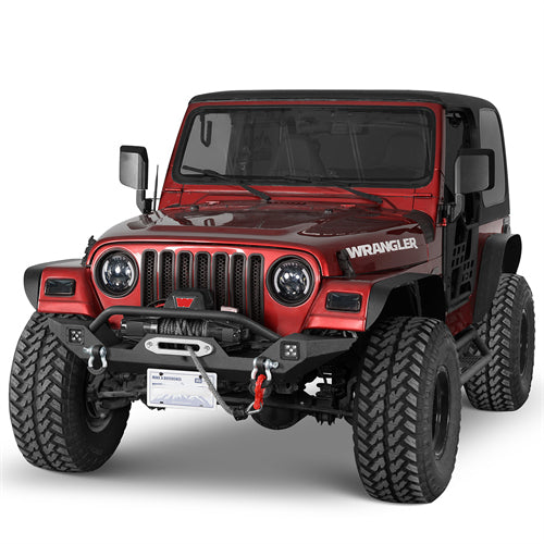 Aftermarket Front Bumper w/ Winch Plate & LED Spotlights For 1997-2006 Jeep Wrangler TJ - Ultralisk4x4