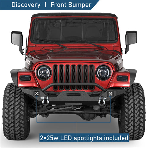 Aftermarket Front Bumper w/ Winch Plate & LED Spotlights For 1997-2006 Jeep Wrangler TJ - Ultralisk4x4