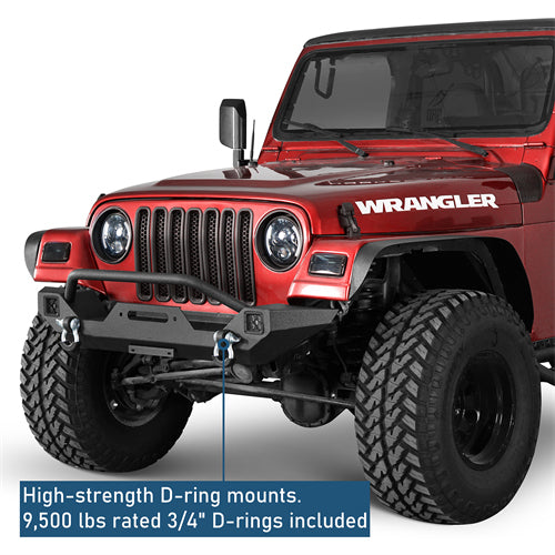 Aftermarket Front Bumper w/ Winch Plate & LED Spotlights For 1997-2006 Jeep Wrangler TJ - Ultralisk4x4