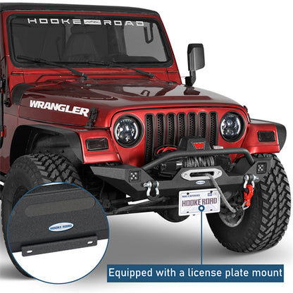 Aftermarket Front Bumper w/ Winch Plate & LED Spotlights For 1997-2006 Jeep Wrangler TJ - Ultralisk4x4