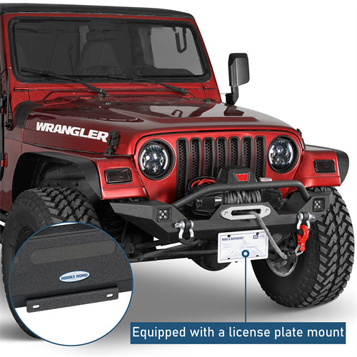 Aftermarket Front Bumper w/ Winch Plate & LED Spotlights For 1997-2006 Jeep Wrangler TJ - Ultralisk4x4