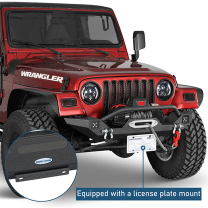 Aftermarket Front Bumper w/ Winch Plate & LED Spotlights For 1997-2006 Jeep Wrangler TJ - Ultralisk4x4