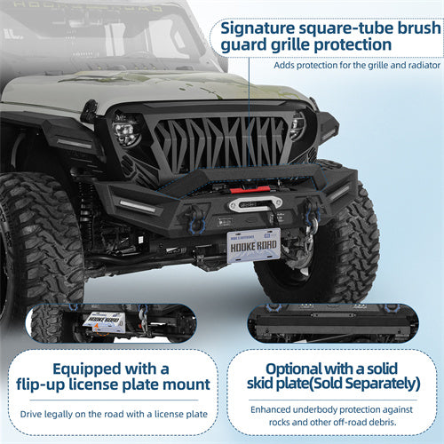 Extreme Off-Road Front Vader Grille For 2018-2025 Jeep Wrangler JL & 2020-2025 Gladiator JT (Glossy Black, No TrailCam)