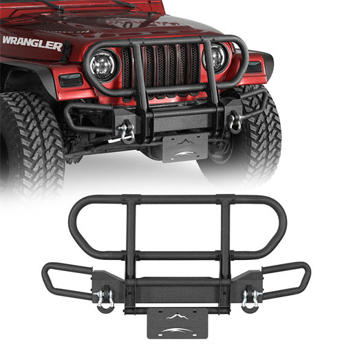 Rock Crawler Front Bumper w/ Grille Guard Brush Guard For 1987-2006 Jeep Wrangler YJ TJ - Ultralisk4x4