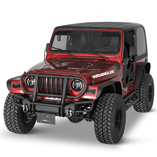 Rock Crawler Front Bumper w/ Grille Guard Brush Guard For 1987-2006 Jeep Wrangler YJ TJ - Ultralisk4x4