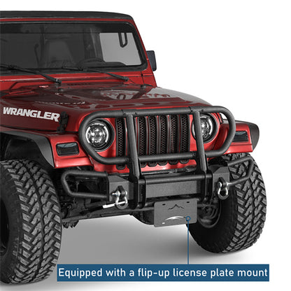 Rock Crawler Front Bumper w/ Grille Guard Brush Guard For 1987-2006 Jeep Wrangler YJ TJ - Ultralisk4x4