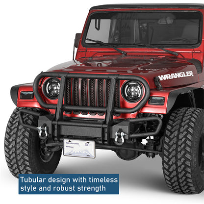 Rock Crawler Front Bumper w/ Grille Guard Brush Guard For 1987-2006 Jeep Wrangler YJ TJ - Ultralisk4x4