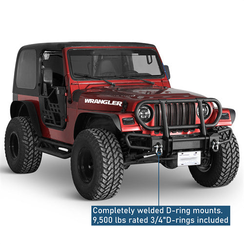 Rock Crawler Front Bumper w/ Grille Guard Brush Guard For 1987-2006 Jeep Wrangler YJ TJ - Ultralisk4x4