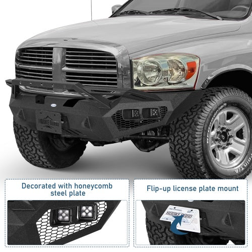 Earthshaker Series Front Bumper w/ Winch Plate & 4 × LED Lights For 2006-2008 Ram 1500 - Ultralisk4x4