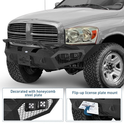 Earthshaker Series Front Bumper w/ Winch Plate & 4 × LED Lights For 2006-2008 Ram 1500 - Ultralisk4x4