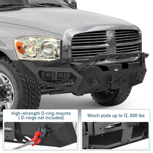 Earthshaker Series Front Bumper w/ Winch Plate & 4 × LED Lights For 2006-2008 Ram 1500 - Ultralisk4x4