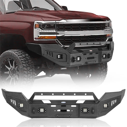 Steel Offroad Front Bumper w/ Winch Plate & LED Lights For 2016-2018 Silverado 1500 - ultralisk4x4