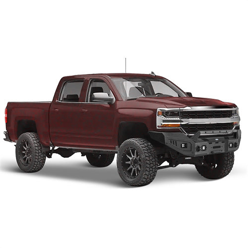 Steel Offroad Front Bumper w/ Winch Plate & LED Lights For 2016-2018 Silverado 1500 - ultralisk4x4