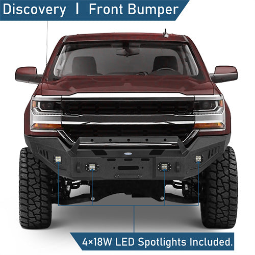 Steel Offroad Front Bumper w/ Winch Plate & LED Lights For 2016-2018 Silverado 1500 - ultralisk4x4