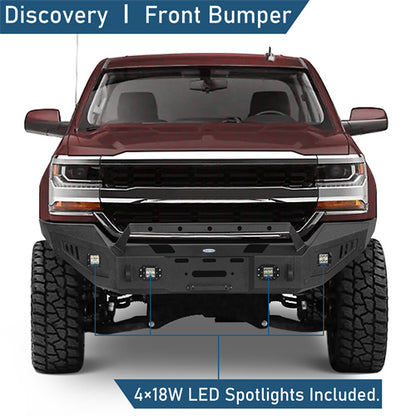 Steel Offroad Front Bumper w/ Winch Plate & LED Lights For 2016-2018 Silverado 1500 - ultralisk4x4