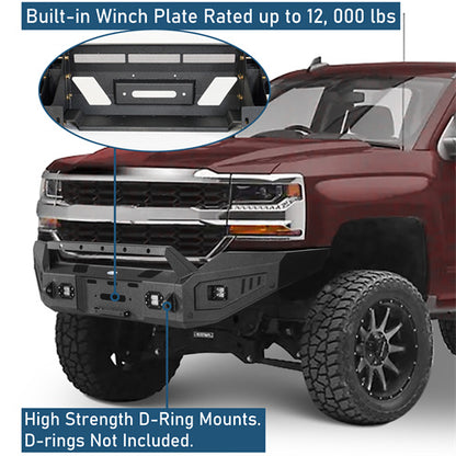 Steel Offroad Front Bumper w/ Winch Plate & LED Lights For 2016-2018 Silverado 1500 - ultralisk4x4
