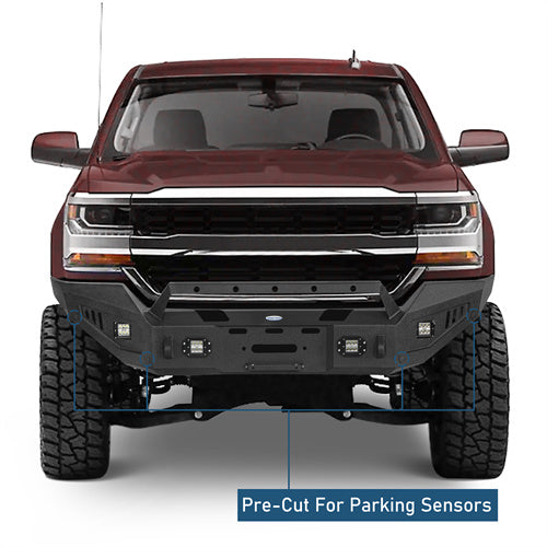 Steel Offroad Front Bumper w/ Winch Plate & LED Lights For 2016-2018 Silverado 1500 - ultralisk4x4