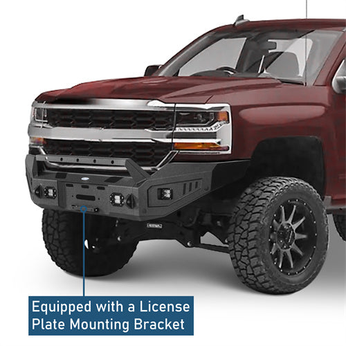 Steel Offroad Front Bumper w/ Winch Plate & LED Lights For 2016-2018 Silverado 1500 - ultralisk4x4