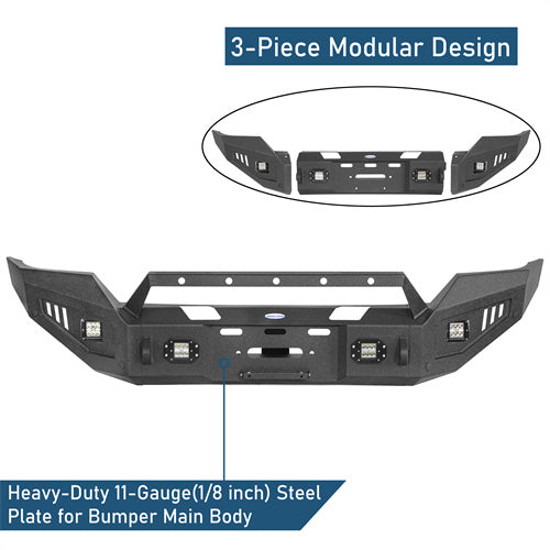 Steel Offroad Front Bumper w/ Winch Plate & LED Lights For 2016-2018 Silverado 1500 - ultralisk4x4