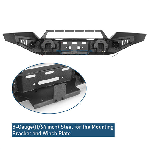 Steel Offroad Front Bumper w/ Winch Plate & LED Lights For 2016-2018 Silverado 1500 - ultralisk4x4