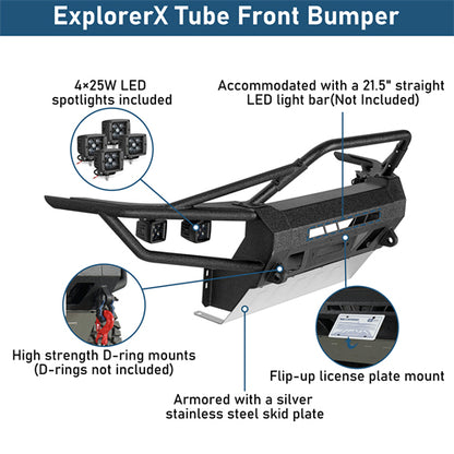 ExplorerX Tube Front Bumper w/ LED Lights For 2005-2011 Toyota Tacoma - Ultralisk4x4