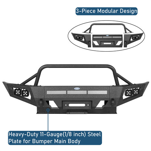 Earthshaker Front Bumper w/ Winch Plate & 4 LED Spot Lights For 2005-2011 Toyota Tacoma - Ultralisk4x4