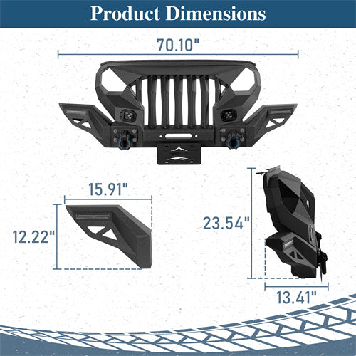 Mad Max Front Bumper w/Wings & Windshield Frame Cover(18-26 Jeep Wrangler JL & Gladiator JT(Excluding Wrangler 4xe, Rubicon 392, JT Mojave)) - Ultralisk 4x4